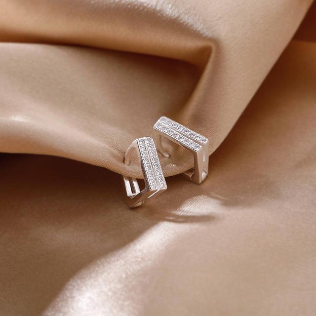 

Серьги-кольца из стерлингового серебра 925 пробы с двумя рядами кристаллов и квадратным подвесом для женщин, свадебные серьги, ювелирные изделия, новые аксессуары