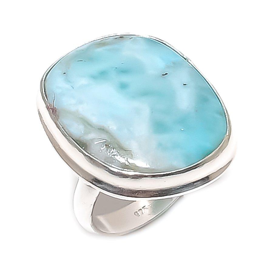 Natural Larimar Gemstone Handmade 925 Sterling Silver Jewelry Ring Size 6.5 A4O61
