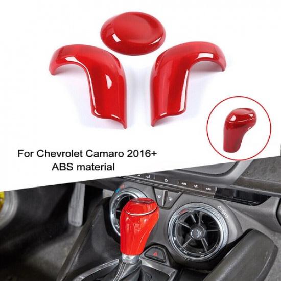 Red ABS Gear Shift Knob Head Cover Trim Bezel Accessories For Chevy Camaro 2016+