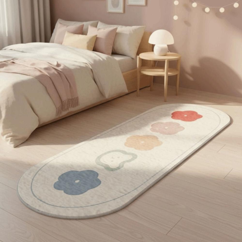 Imitation Cashmere Cartoon Pattern Bedside Carpet Plush Doormat Oval Bedroom Rug  Sofa Area