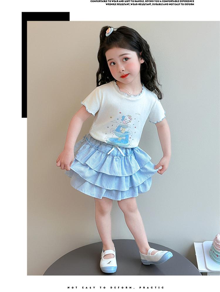 Girls' Summer Set 2026 New Fashionable Children's Summer Dress Short Sleeve Cake Skirt Two Piece Set for Baby Girls