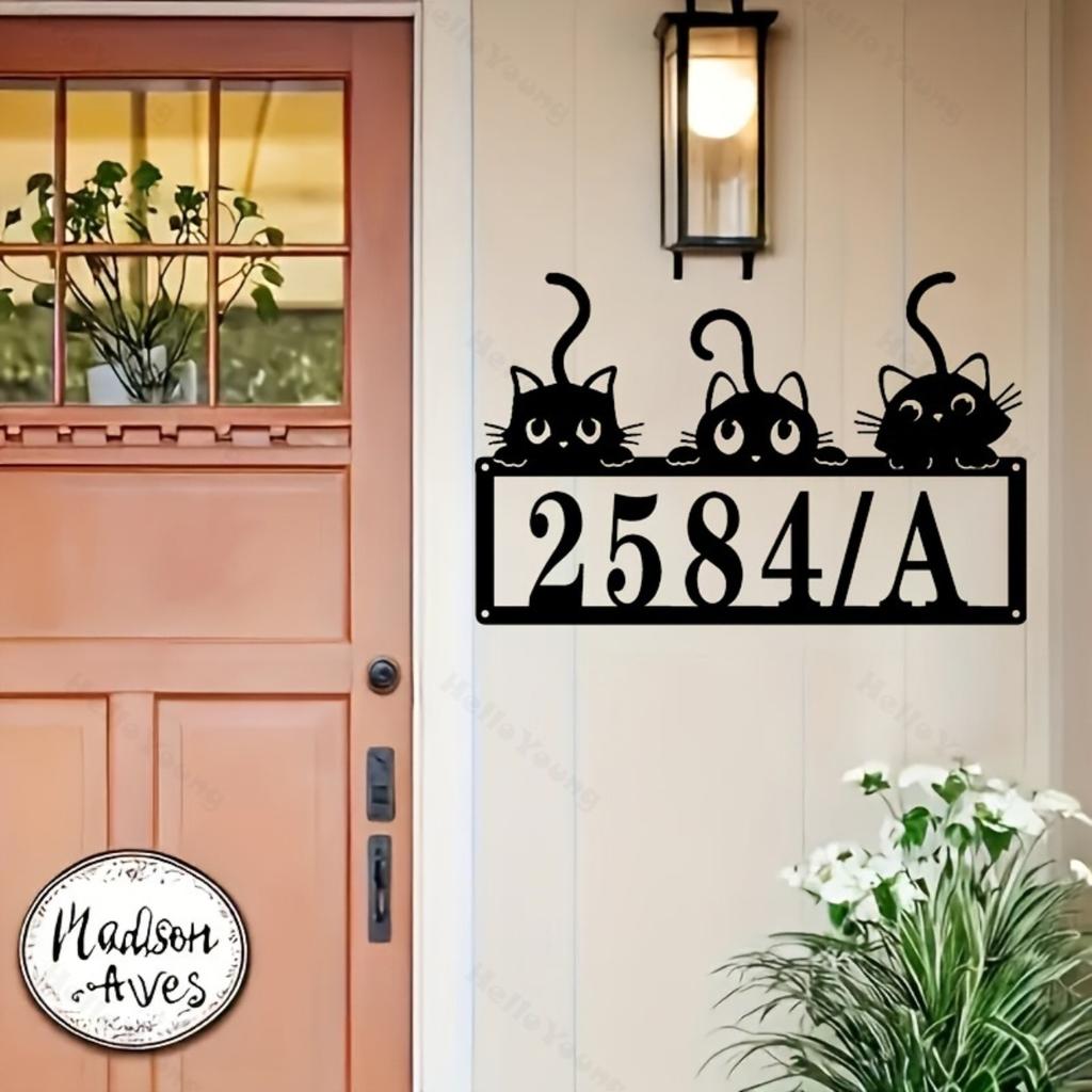 Vintage Metal Cat Wall Art Customizable Address Sign Home Decor Hot Sale