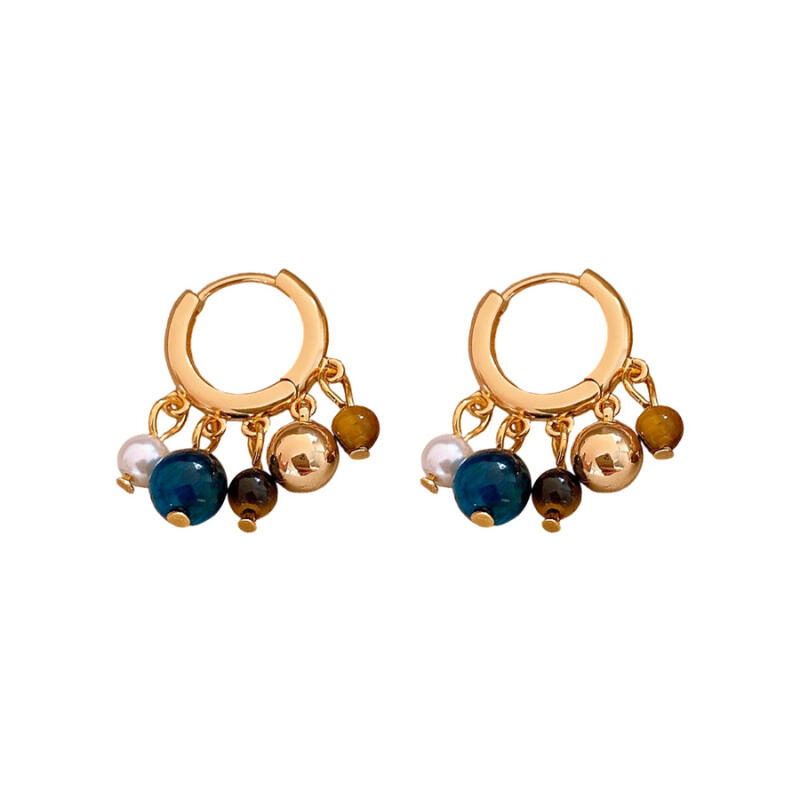 Vintage Colorful Round Beaded Hoop Earrings for Women Ladies Ethnic Style Stones Bead Pendant Earrings Party Jewelry Accessories