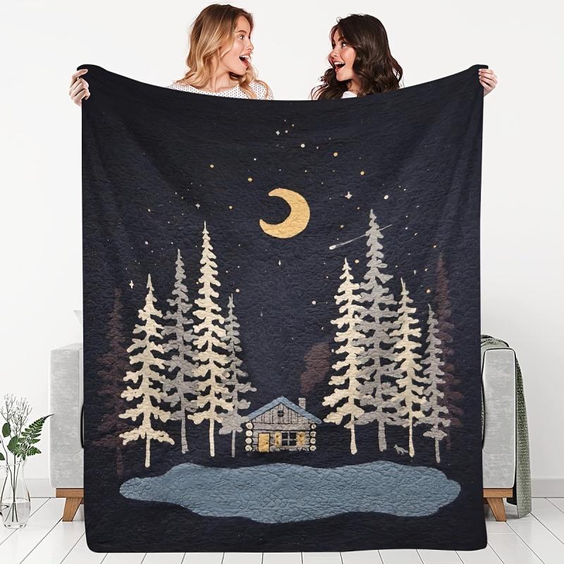 Newest Tropical Sunset Beach Seashell Lantern Ocean Landscape Flannel Throw Blanket,Scenic Nature Blanket For Sofa Camping Decor