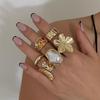 Fashionable Adjustable Flower Rings Set With Stylish Pearls Highlight Accessory for Women’s Everyday And Party Looks