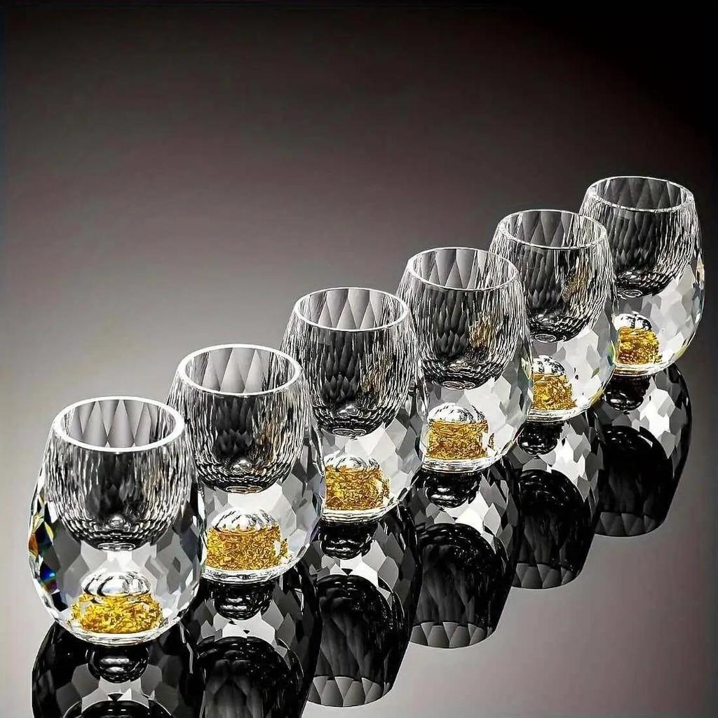 2Pcs/6Pcs Luxurious Crystal Golden Foil S Glass, 0.5Oz/15Ml, Exquisite Handcrafted Spirits Glasses For Whiskey, Vodka Cup