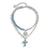 European and American jewelry retro ethnic style irregular turquoise metal cross necklace women's personalized chain necklace