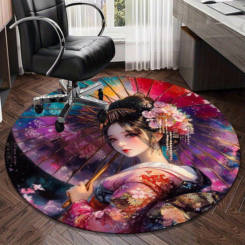 Cherry Blossom Geisha Beauty round carpet Chair cushion Round Entryway Rug, Soft Round Rugs for Living Room, Bedroom, Circle Carpet decor gifts
