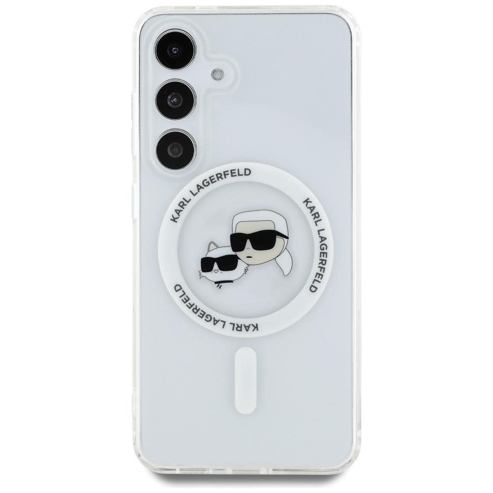 Karl Lagerfeld Case Button Karl & Choupette Heads Printed Logo Magsafe For Samsung Galaxy S25 White