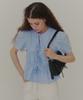 PLAC WOMEN Ribbon Tie Short Sleeve Blouse Light Blue