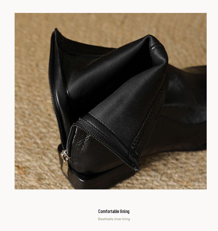 Dámské kotníkové boty s špičatou špičkou a robustním podpatkem se zadním zipem - Zateplené fleecem, všestranné elastické ponožkové boty pro podzim/zimu 2025.