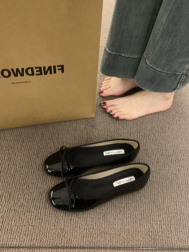 

[Youshilai] Bow fairy shallow mouth single shoes women s spring and autumn new French retro flat-bottomed Doudou shoes 35