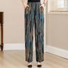 Summer Elegant High Waist Pants for Women Plus Size Vintage Print Elastic Waist Straight Pants Summer Clothes