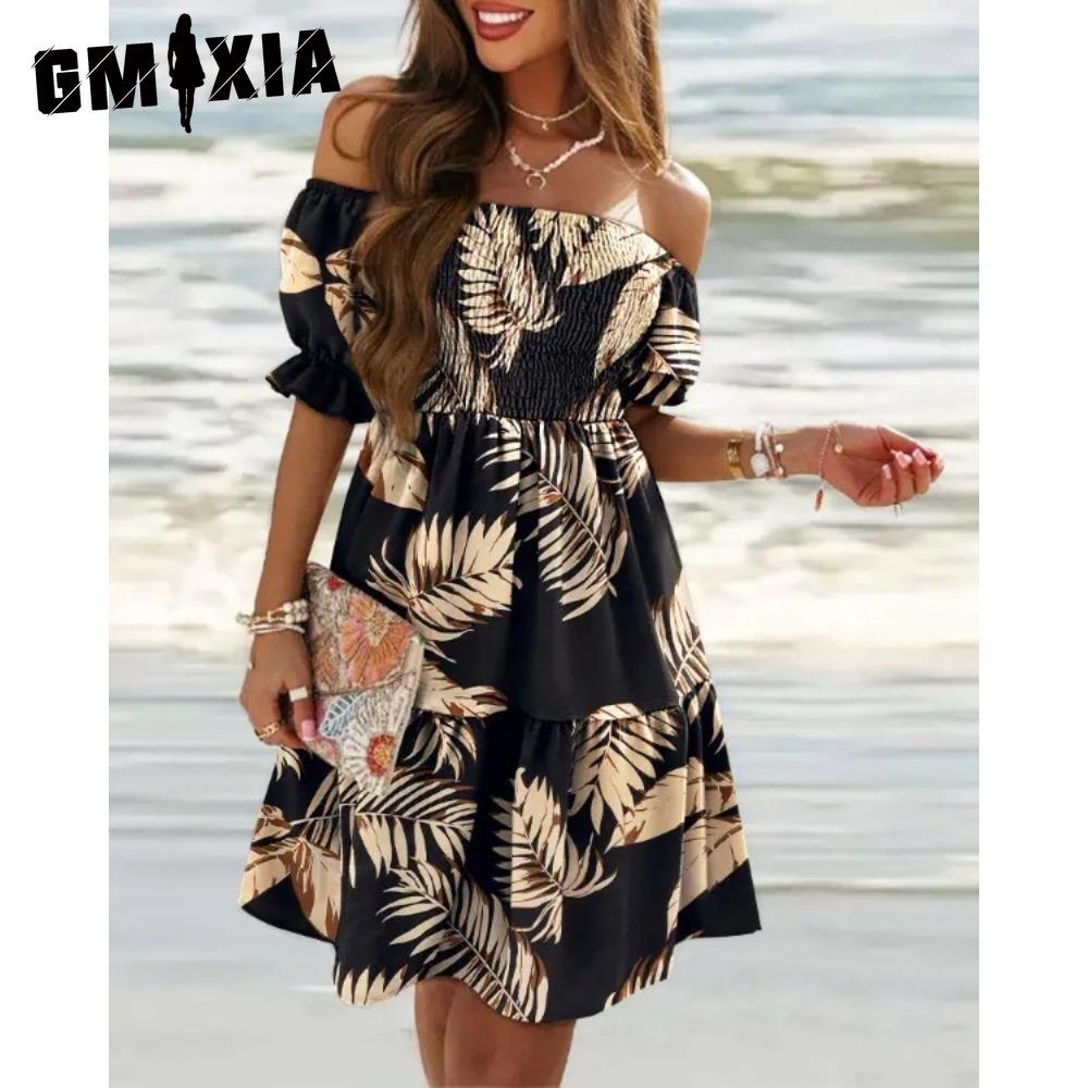 

GMXIA Женское летнее модное мини-платье с короткими рукавами и градиентным принтом и оборками XXXL