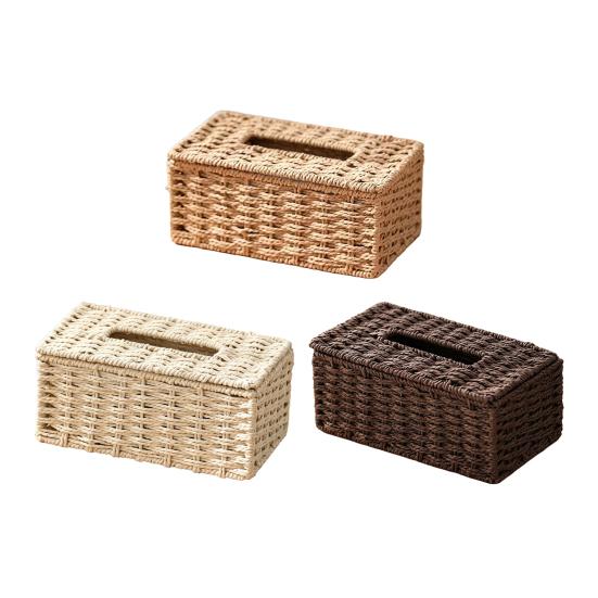Wicker Tissue Box, Rectangular Decorative Tissue Holder, Increase Capacity Facial Tissue Holder, for Bathroom Living Room Car