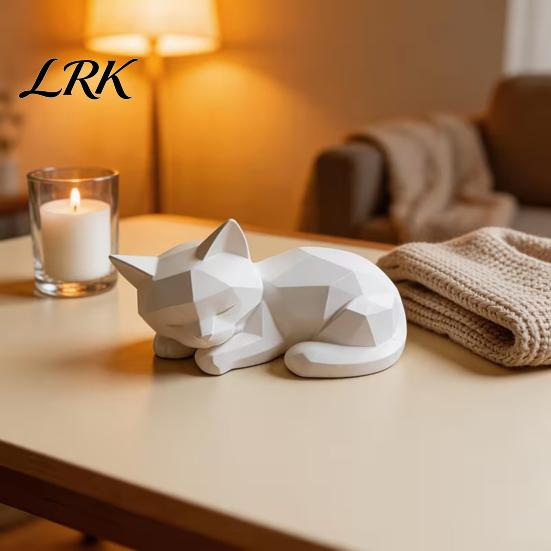 Nordic Style Cat Decoration Geometric Sleeping Figurine, 3D Printed Minimalist Statue, Statue Abstract Animal Sculpture for Desk Shelf Home
