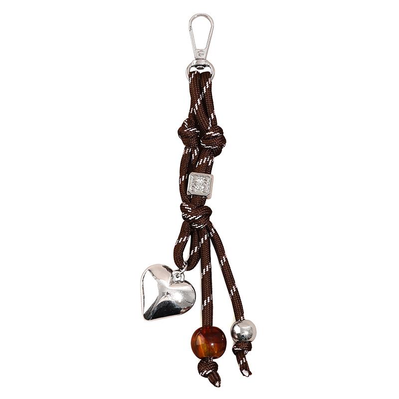 Braided Rope Keychain Silver Heart Bag Pendant Keyring  Simple All-Matching Bag Decoration Accessories