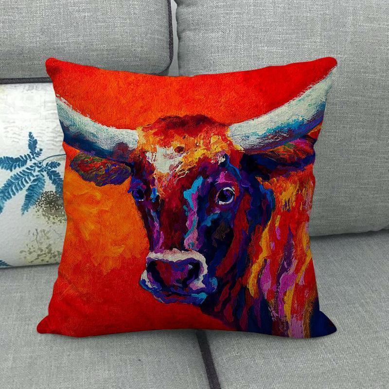 Cow-Themed Color Oil Painting Digital Printing Short Plush Pillow Covers For Car Sofa Office Cushion Cover Home Goods