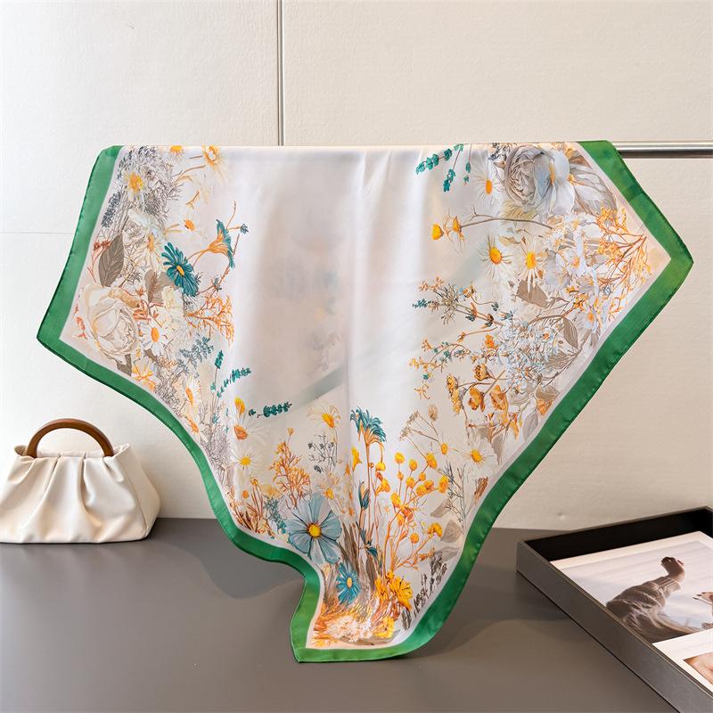Luxury Floral 70cm Square Scarves Women's Silk Scarf Spring and Summer Bandana Small Neckties Hairbands Foulard Shawl