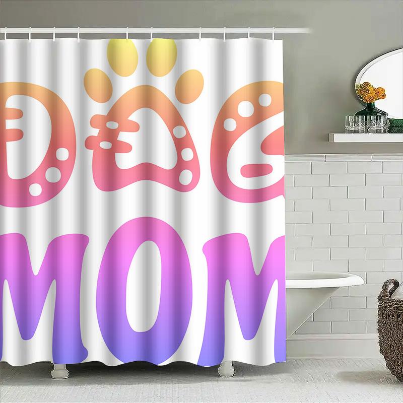 Dog Mom Shower Curtain Decorative Pet Paw Print Home Bathroom Wall Hanging Decoration For Dog Lovers Gift