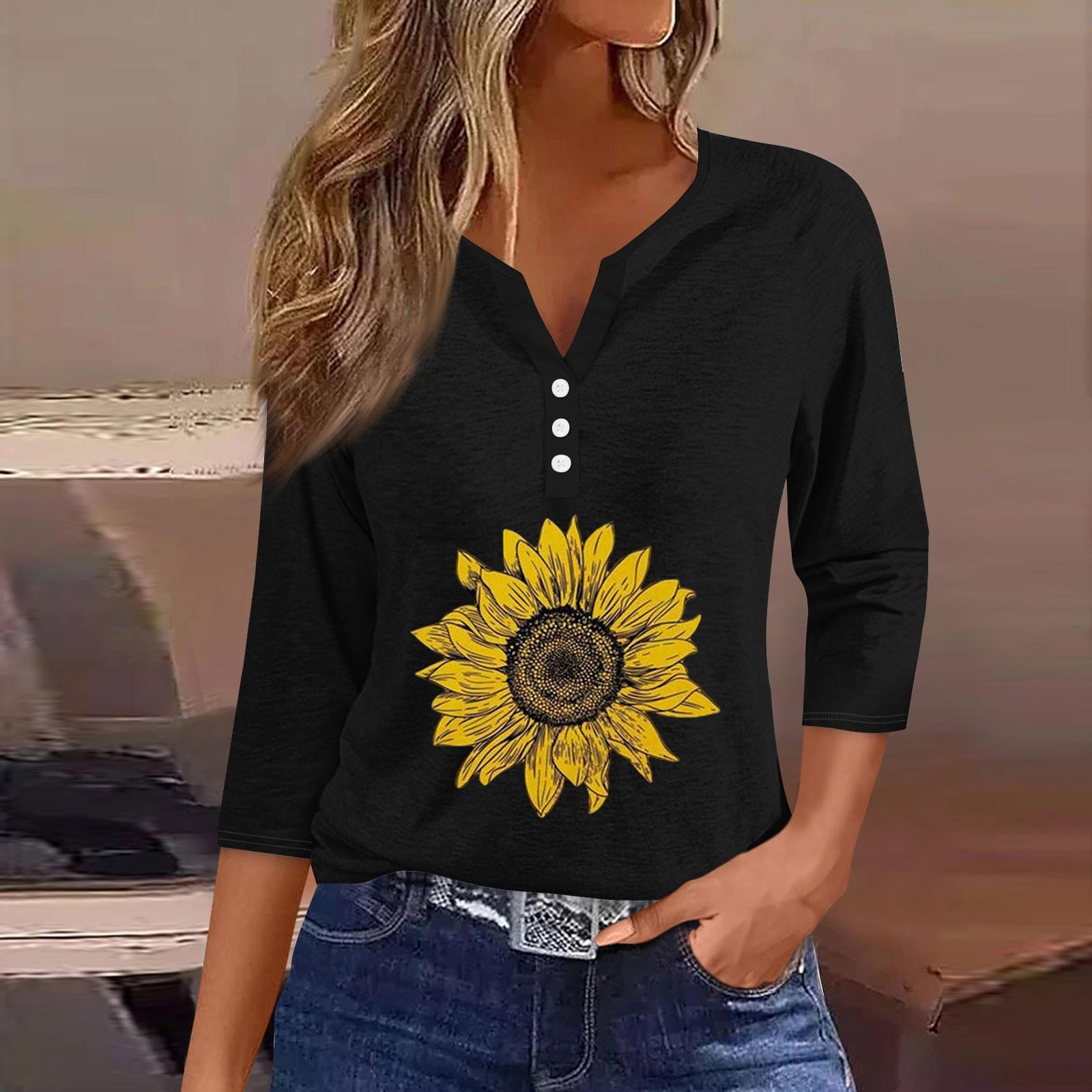 

Жен. Футболка Футболка С принтом Пуговицы Рукав 3/4Ежедневно Выходные Мода Классический Топ с v-образным вырезом Обычный XL