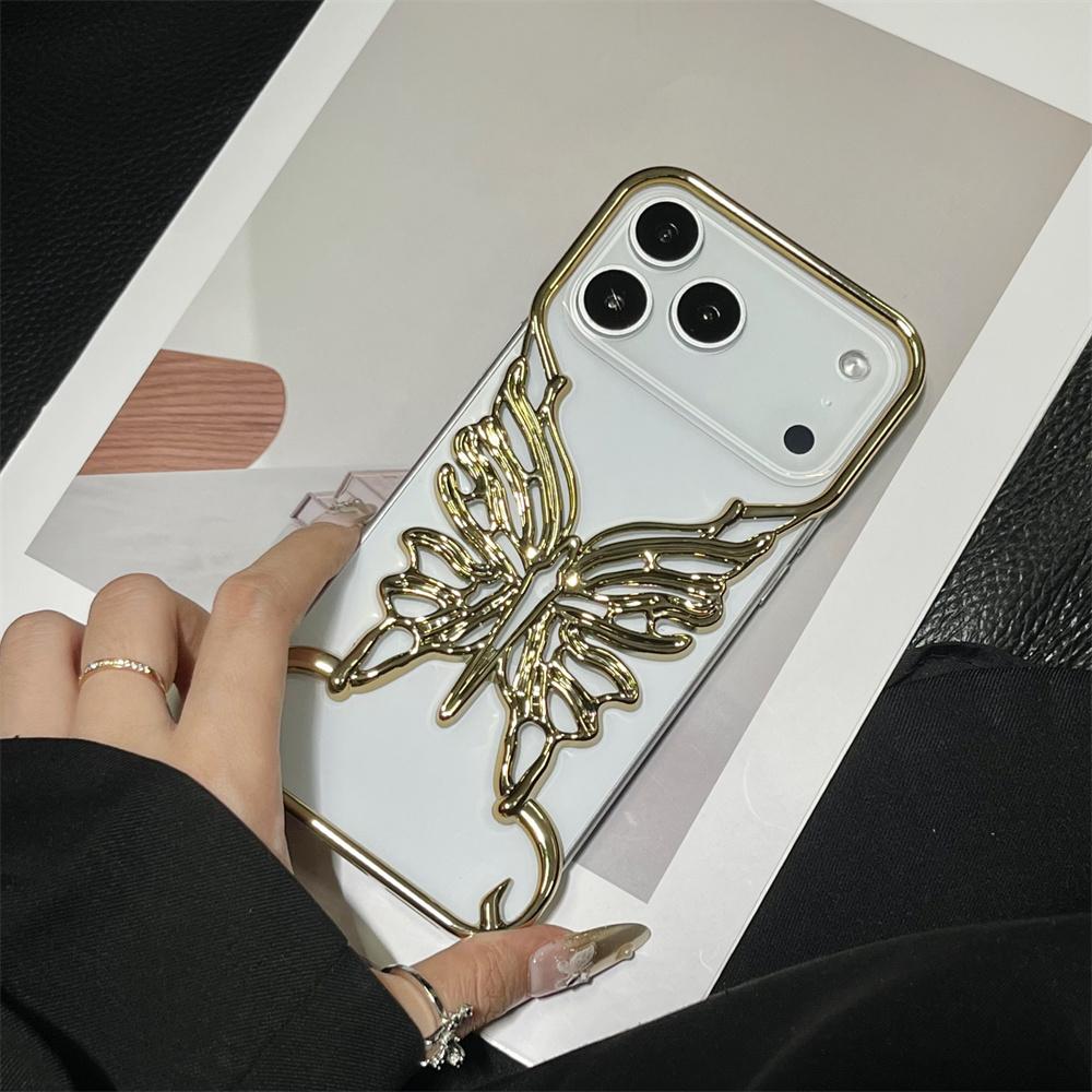 Hollow Butterfly Pattern Plating Phone Case for IPhone 17 Air 16 15 14 13 12 Pro Max Plus Shockproof Hard Cover Heat Dissipation