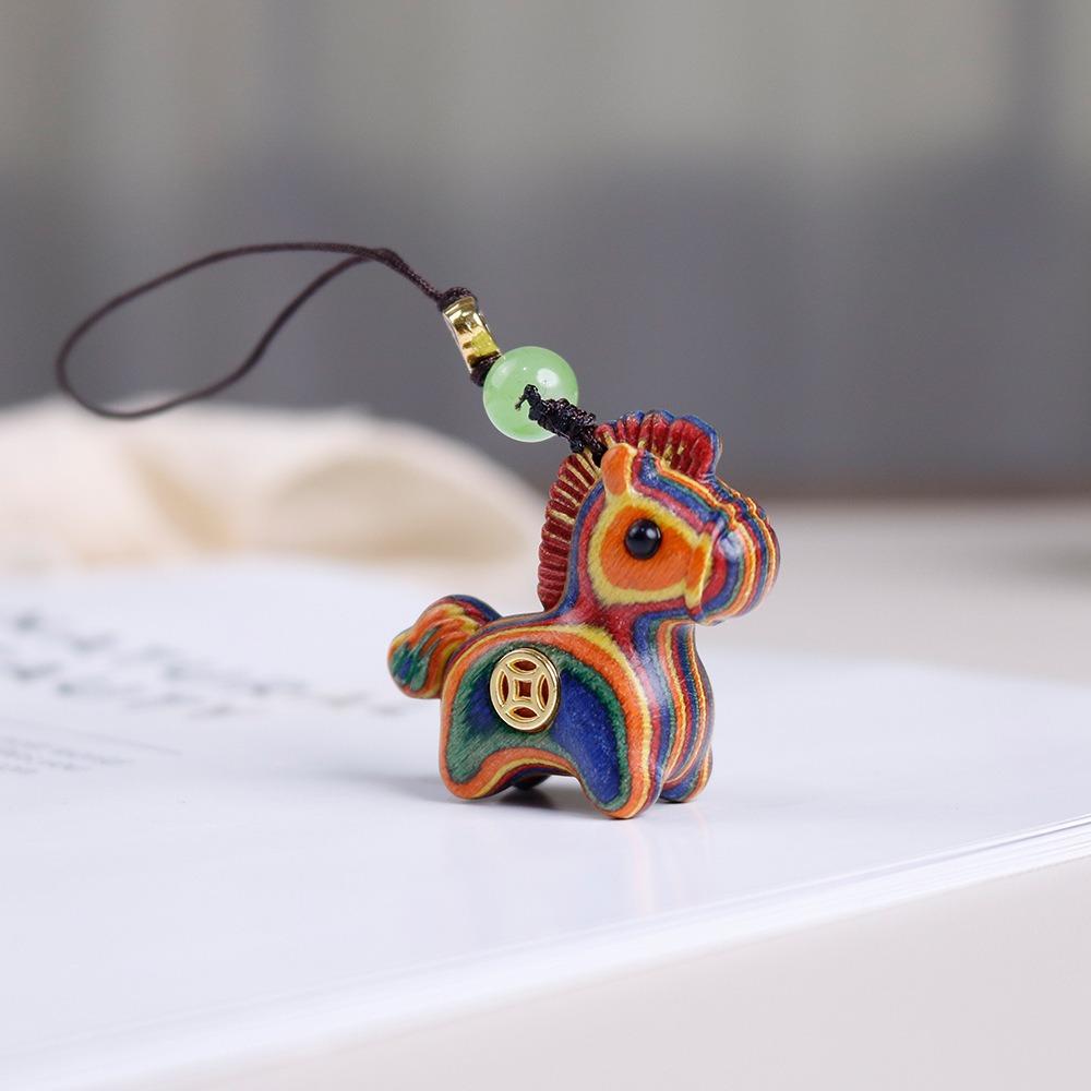 Wooden Horse Keychain Traditional Horse Pendant Chinese Style Mobile Phone Chain  Year of The Horse