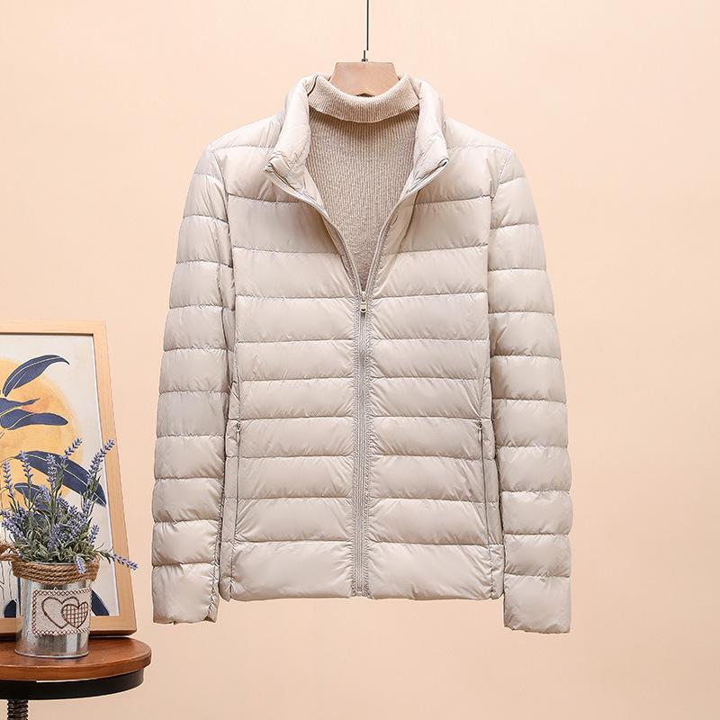 Autumn and winter light down jacket women's stand-up collar short white duck down fashion slim and light jacket large size winter clothing