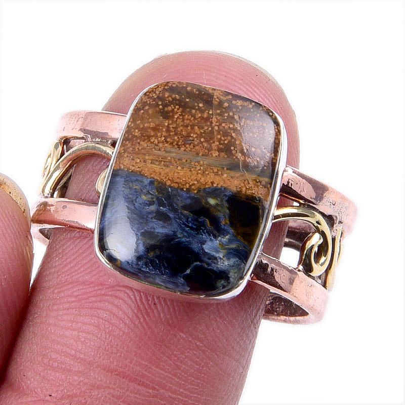 

Натуральный драгоценный камень Питерсит 925 пробы, ювелирное изделие, двухцветное кольцо S.10US n8A48