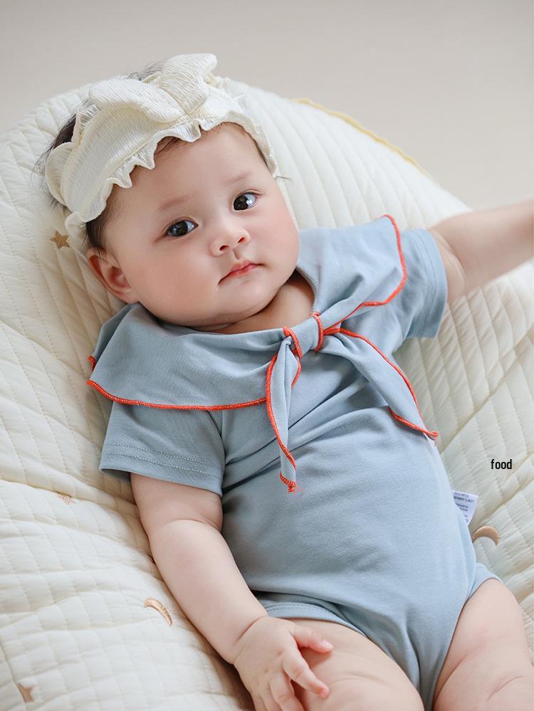 

Хлопковый детский ромпер с темно-синим воротником - Боди с коротким рукавом для летних прогулок 66 cm