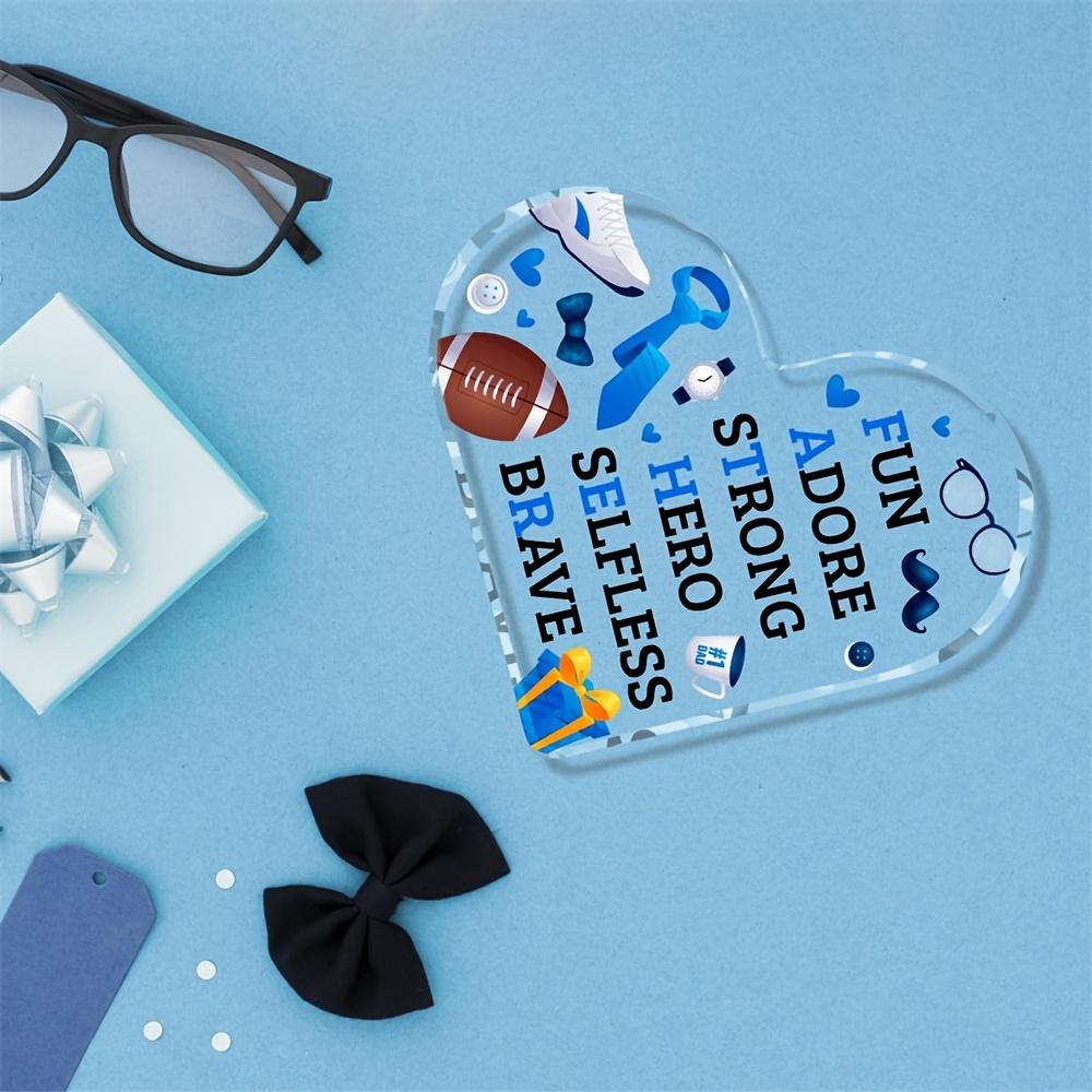 Heart-Shaped Acrylic Plaque with 'FUN ADORABLE STRONG HERO SELFLESS BRAVE' Message - Ideal Father'S Day Gift for Dad, Mom, Brother