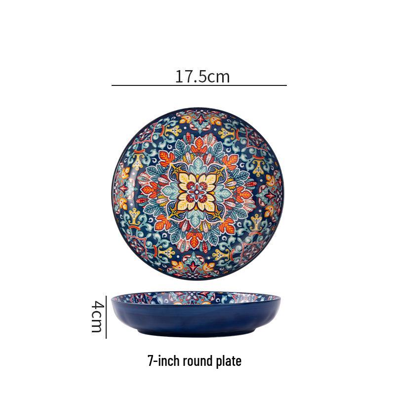 

Bohemian Ceramic Plate - Artistic Home Tableware for Fruit, Steak, and More