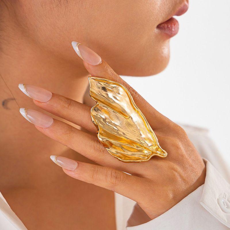 

European and American Cross-Border Ins Style Design Metal Three-Dimensional Flower Ring Personality Pleat Petal Open Ring Ring 02 Light Gold 0851