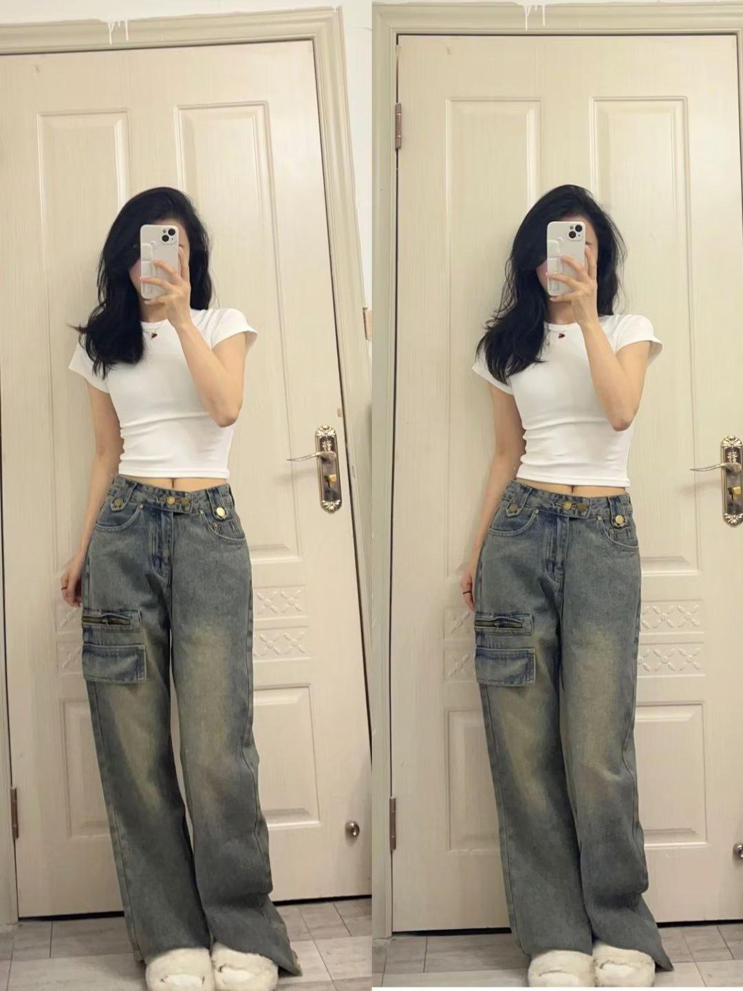 

Женские джинсы больших размеров с высокой посадкой, широкими штанинами и эффектом потертости S синий