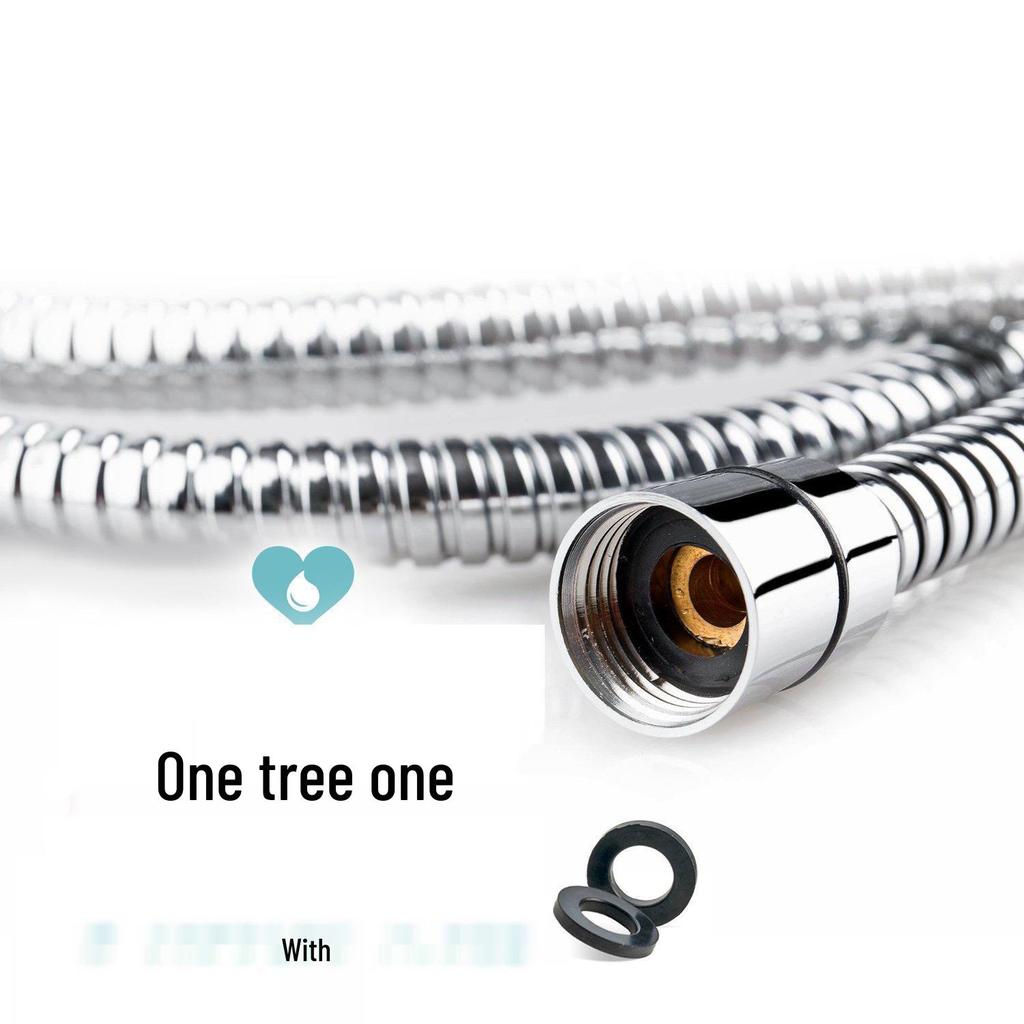 Adjustable Universal Shower Hose, 1.5-2m, Stainless Steel, Copper Cap, Double Buckle Flexible Tube for Hot/Cold Water