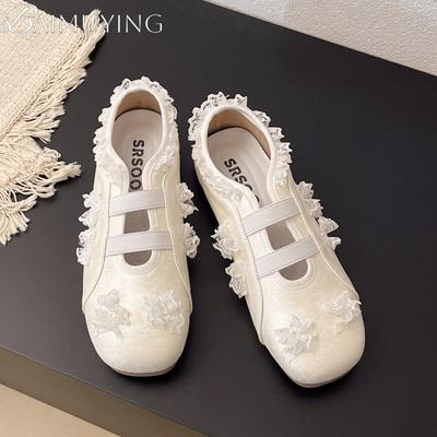 Módní krajkové dámské balerínky sandály se čtvercovou špičkou boty Marie Janes dámské mokasíny trend 2025 letní šaty měkká kůže elegantní zapatos