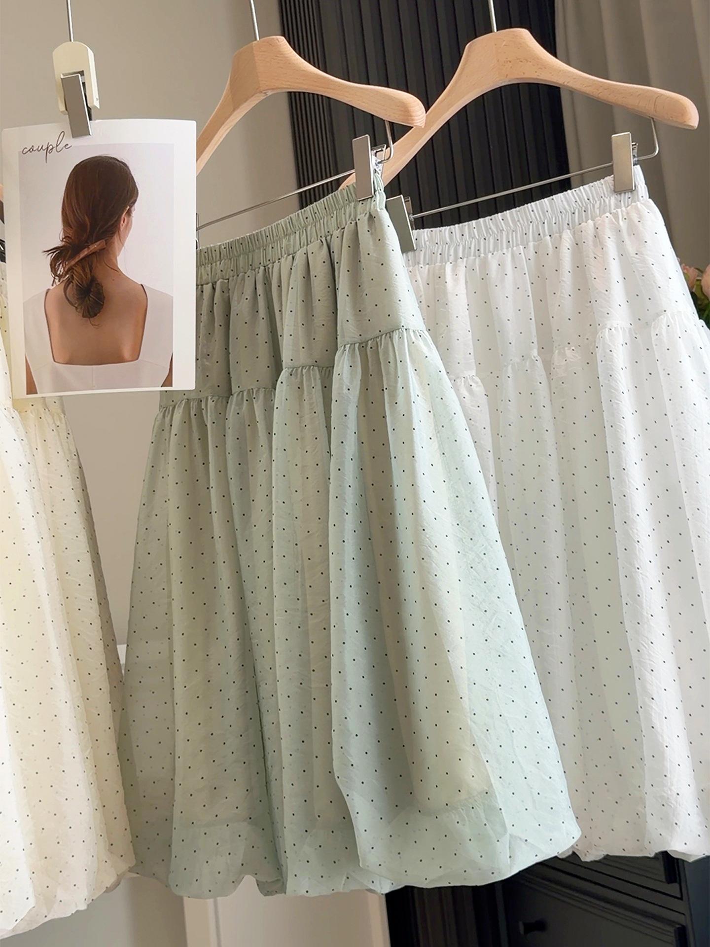 

Women s Polka Dot Tulip Skirt - Elastic High Waist, A-line, Fluffy Midi, 2026 Spring/Summer Collection One Size армия зеленый