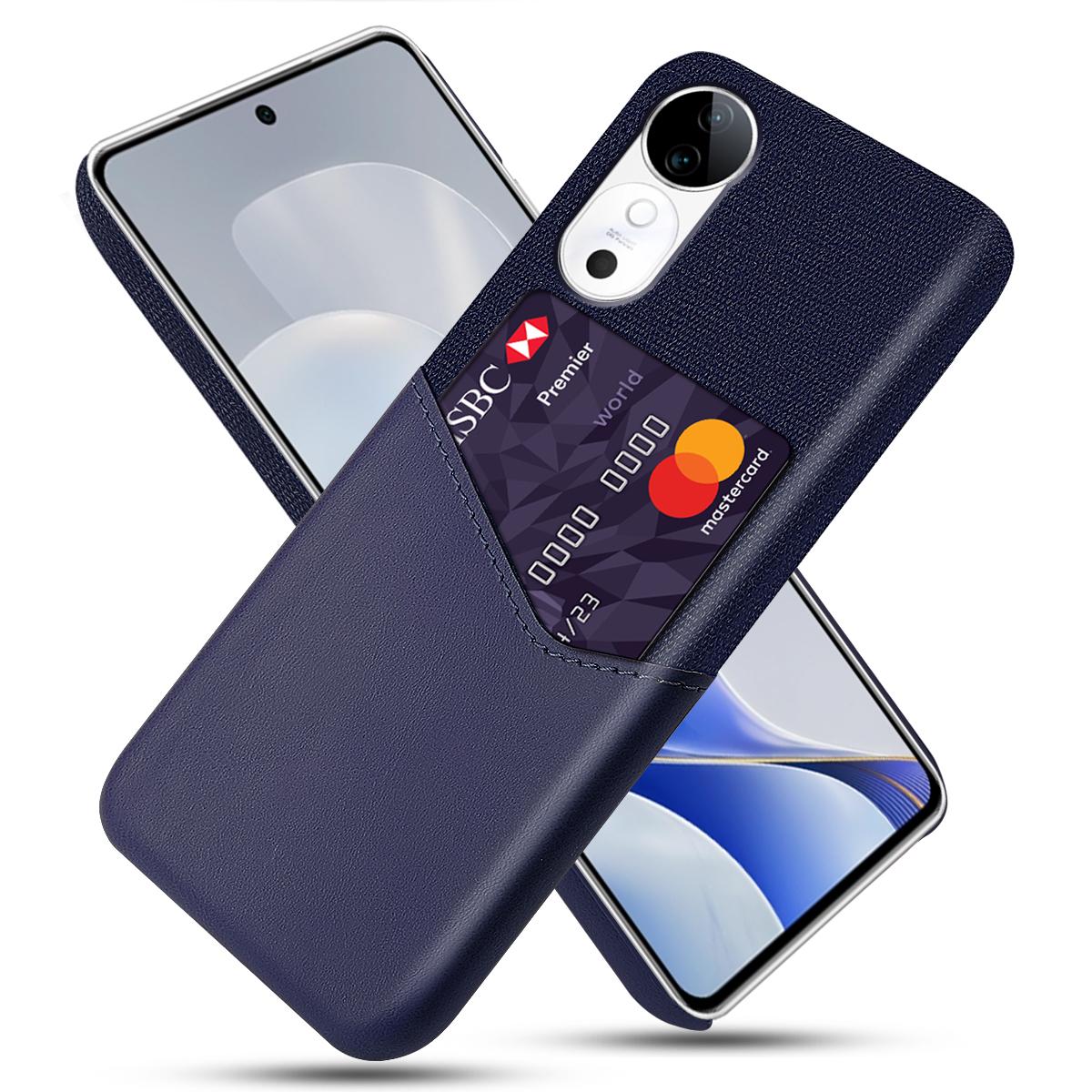 

For vivo S19 5G Case Cloth Texture PU Leather Hard PC Card Slot Phone Cover Blue