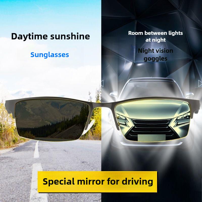 Fashionable Half-frame Photochromic Myopia Glasses Day Night Use Diopter 0 TO -4.0 High Quality