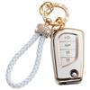 Gold-Rimmed Car Key Set with Diamond Ring Pendant Key Chain