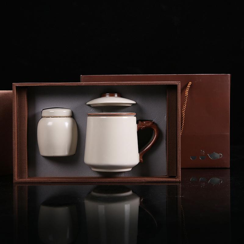 High-End Ru Kiln Tea Three-Piece Set With Lid Filter Ceramic Cup Tea Can Business Gift Formulation
