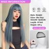 Blue Gray Wigs Air Bangs 24 Inch Straight Fiber Synthetic Wigs Heat-resistant Natural Party or Selfie For Women Daily Use Korean Fashion