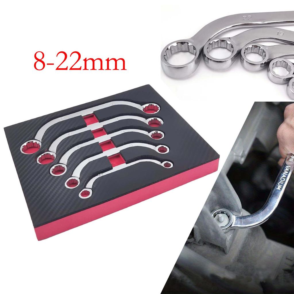 5PCS Wrench 12-Point Metric Half Moon Wrench Set 8mm To 22mm Box-End Obstruction Wrench For Quick Removal Installation Bolts Nut