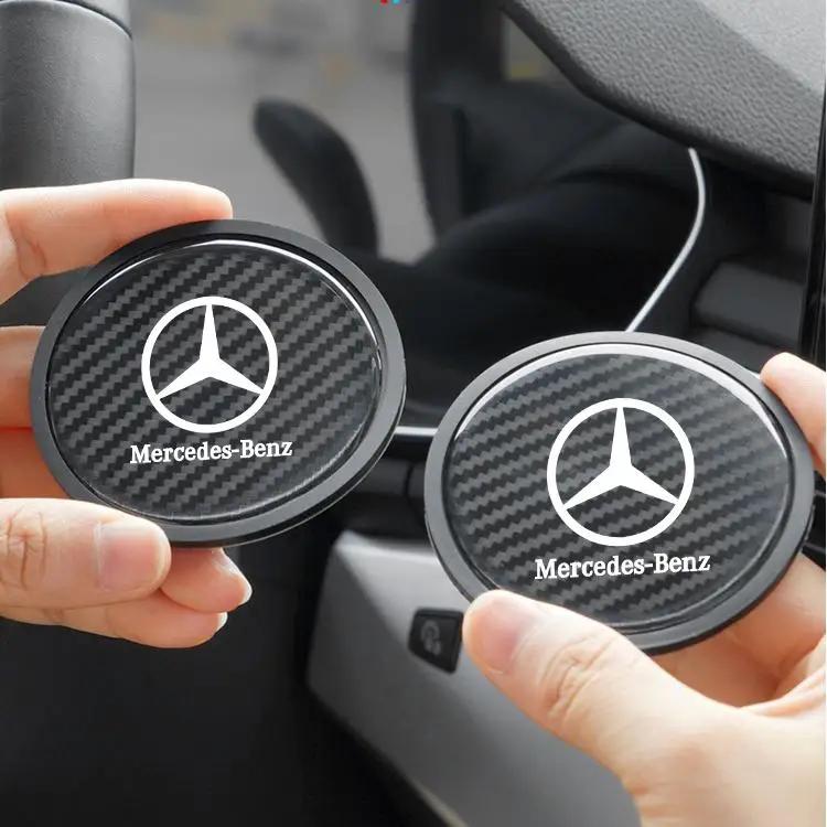 

GLC GLB PVC Non-Slip Carbon Fiber Car Water Coaster Cup Pad For Mercedes Benz A B C S Class AMG GLA CLA GLC W176 W221 W204 W205