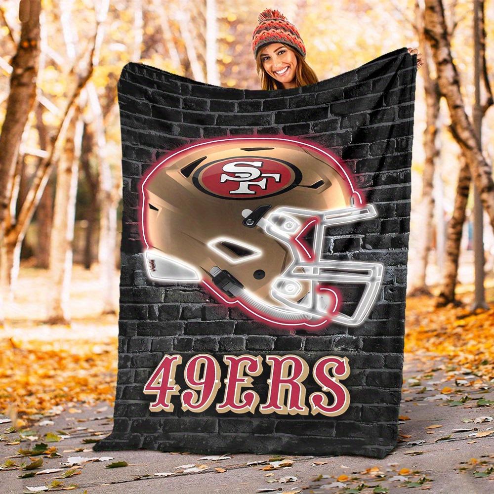 1pc San Francisco 49ers Helmet Theme Design Flannel Blanket - 3D Printed Soft Warm, All-Season Lightweight Throw for Camping Travel Bed-080709