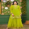 Vibrant Lime Green Embroidered Sharara Suit Set