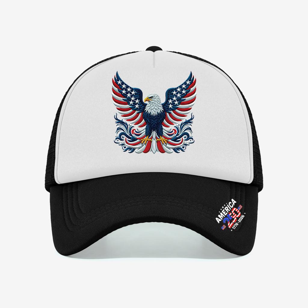 1PC Ornate 250th America Trucker Hat, Symmetric Eagle Print, Streetwear Cap for Patriotic Fans