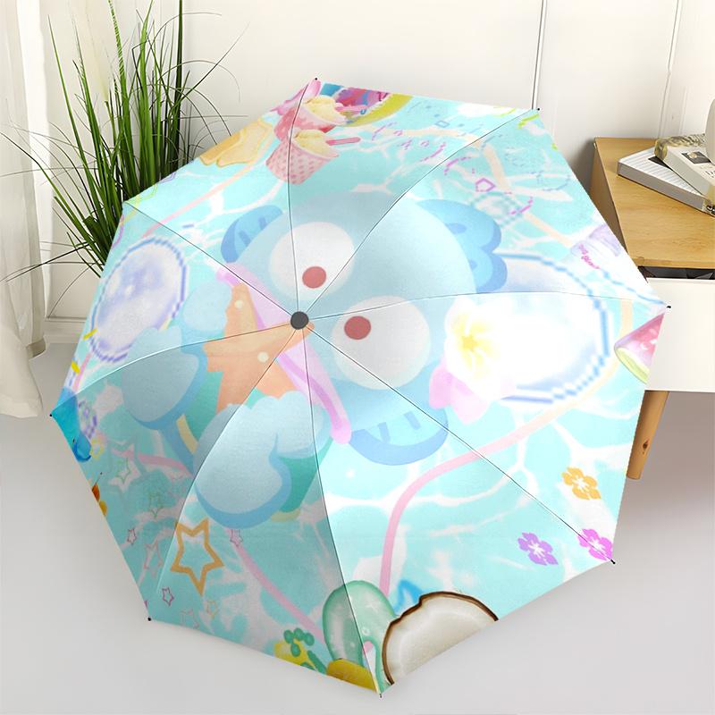 

1pc Sanrio Automatic Opening/Closing Umbrella - Portable Three-Fold Design with 8-Bone Iron Frame, Outdoor, Gift for Fans, Travelers, Everyday Use, Fe