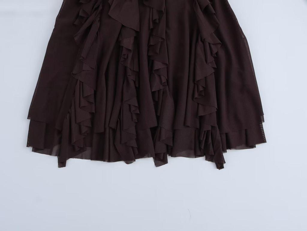 2025 Spring Women's Layered Crew Neck Mini Dress - European & American Style, Long Sleeve