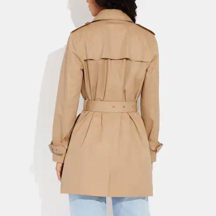 Coach Coats Women's Khaki Lapel Moderate Straight Fit CG043-EAL